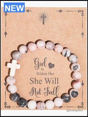 Christian Faith Cross Stretch Stone Bracelet Healing Baptism Gift